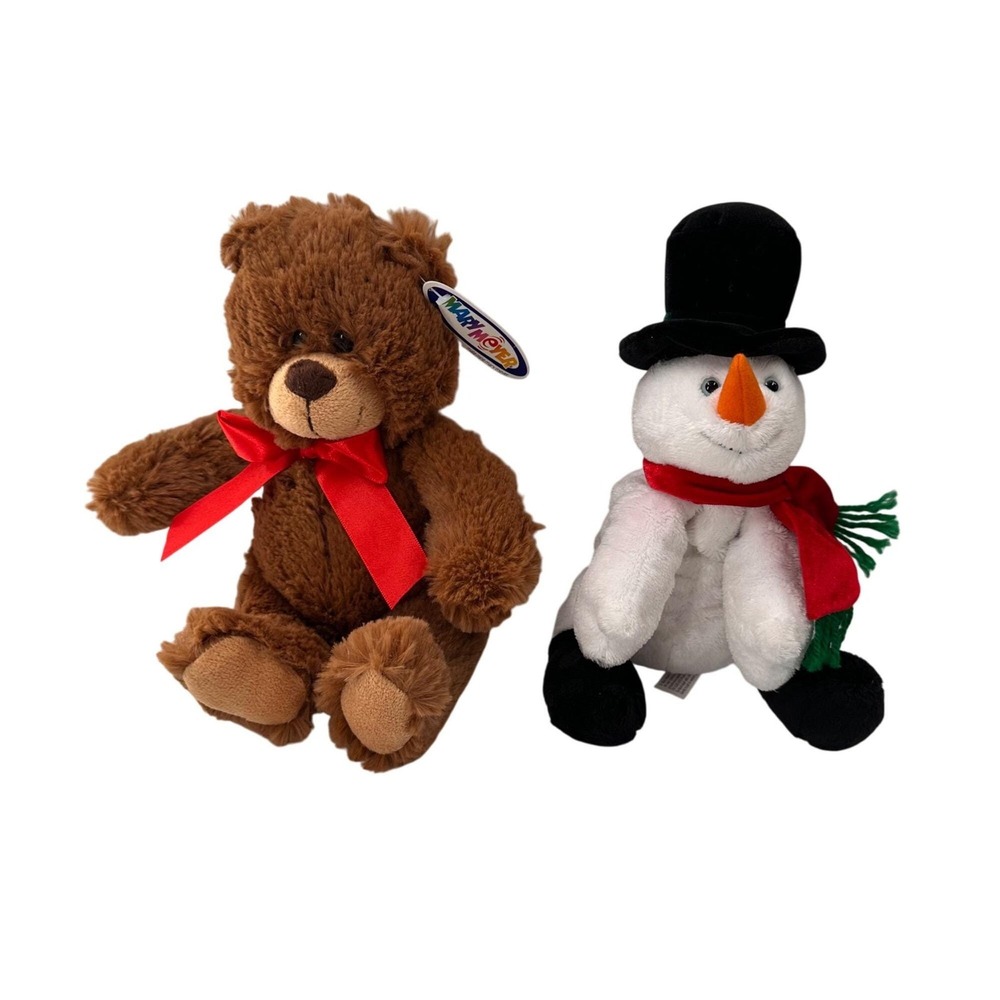 Mary Meyer RC Brody Bear & Snowman Plush Set Christmas Gift Bundle 9" Holiday